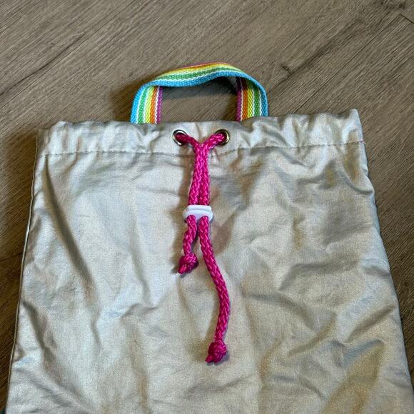 Iridescent Drawstring Bag Backpack with Rainbow Canvas Adjustable Straps - Picture 3 of 12